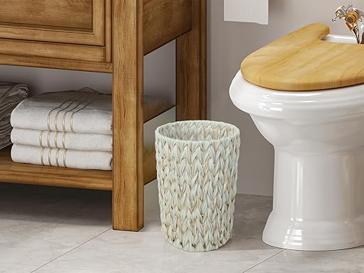 Coeusy Wicker Trash Can,Bathroom Trash Can,Wicker Waste Basket for Bathroom,Decorative Boho Small Waste Basket for Bedroom,Office,Cream White 2 Gallon