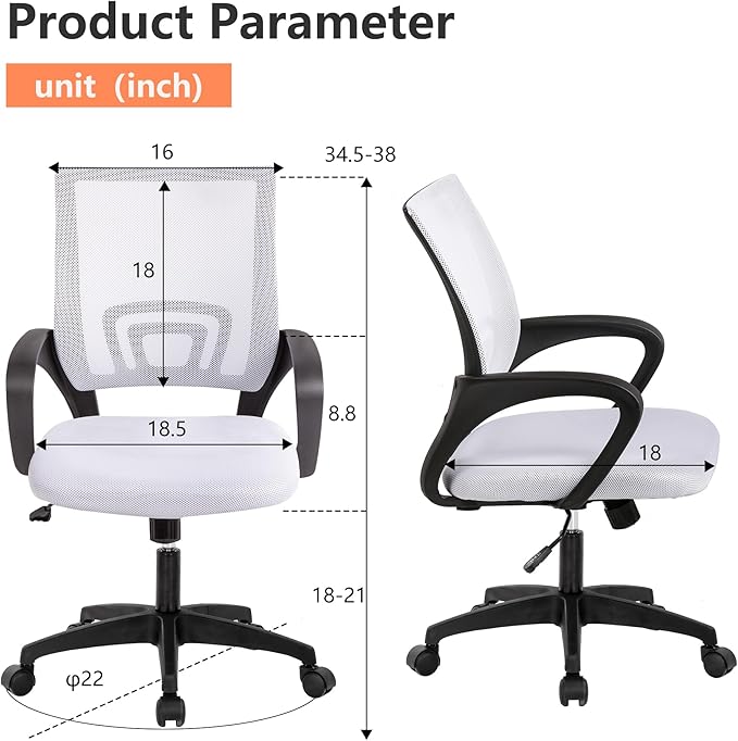 PayLessHere Home Office Chair - Adjustable Ergonomic Chair with Lumbar Support, Armrest, Executive Style, High Density Mesh, 360 Degree Swivel, for Men & Women (White)