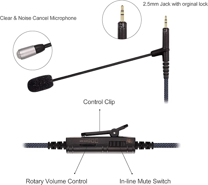 Cable Boom Microphone - Volume Control for PlayStation PS4 or Xbox One Controller, PC - Boompro Gaming Mic Compatible with Bose QC25, QC35 II, QC35, QuietComfort 25/35 Headphones 150CM