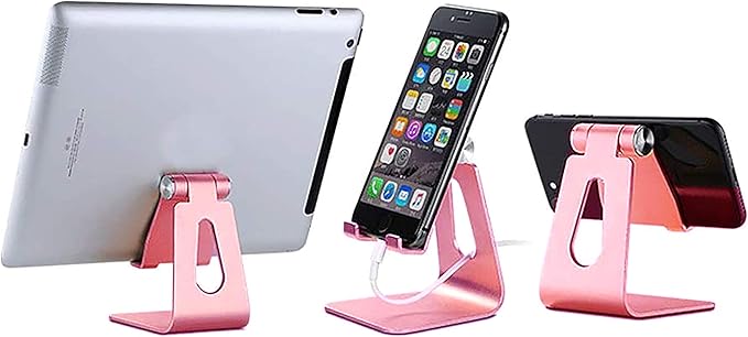 Phone & Tablet Stand Adjustable Multi‑Angle Aluminum Phone & Tablet Stand Non‑Slip Dock/Cradle/Charging Station for Desktop, Bed, Kitchen, Office (Rose Gold)