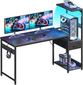 Casaottima 54 Inch Gaming Desk with Storage & LED Lights, Reversible Computer Desk with Display Shelves & Fabric Drawer, Modern Gamer Desk Table with Side Headphone Hook, Carbon Fiber Black