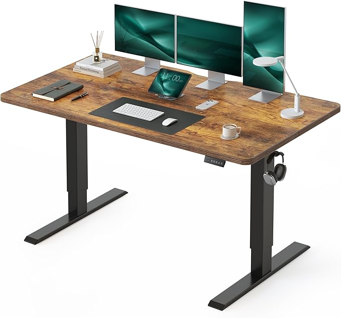 CubiCubi Electric Standing Desk Height Adjustable, 55.1 x 23.6 Inches Home Office Computer Desk, Sit to Stand Up with Memory Presets, Rustic Brown