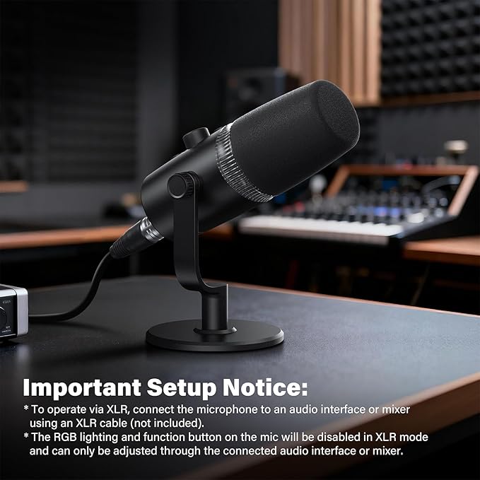 XLR & USB-C Dynamic Microphone for Podcast Recording, 96kHz/24-bit Studio Grade Gaming Mic for PC, Streaming, YouTube & Singing, Professional Vocal Microphone