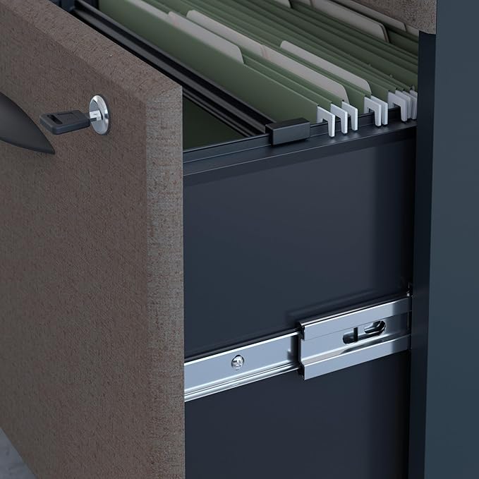 Bush Business Furniture Series A 60W Desk with Mobile File Cabinet in Slate and White Spectrum