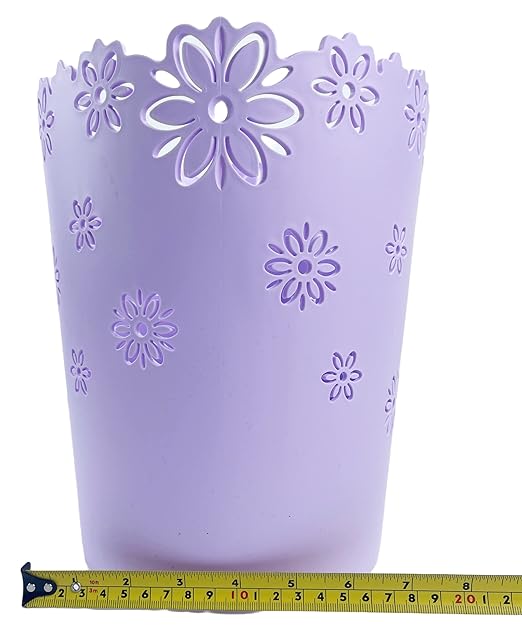 Wastebasket, Hollow Flower Shape Plastic Lidless Wastepaper Baskets Trash Can (Purple, Large)