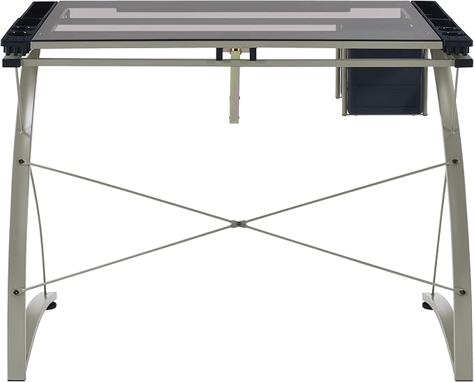 Coaster Home Furnishings - Melo - Metal and Glass - 41-Inch Drafting Table with Adjustable Pitch, Three Drawers, Retractable Pencil Ledge and Storage Compartments - Home Office - Silver - 800986