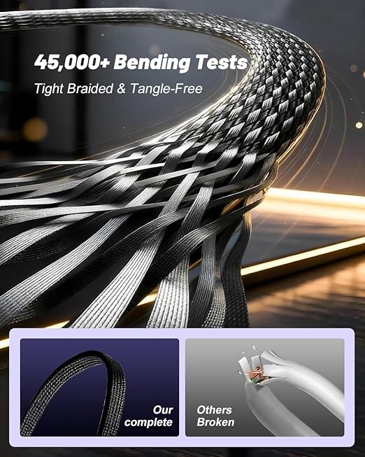 240w USB-C Stand Data Cable,Flat Phone Charger Sideways Invisible Stand Data,5ft Type-C Charging Cables with Built-in Holder,Nylon Braided High-Speed Charge Cord for Phone,Tablets,Laptops