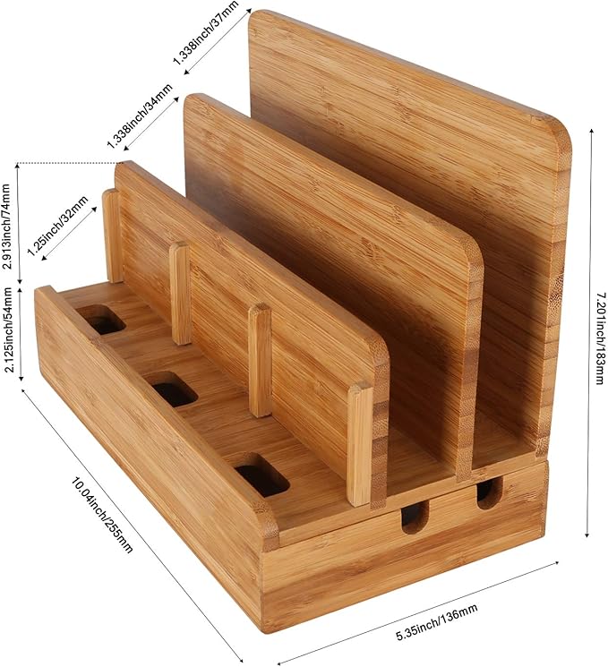 Bamboo Wood Multi-Device Desktop Charging Dock Station Charger Holder Cradle Stand Compatible for iPhone 16 15 14 13 12 11 Pro Max iPad mini Pro Air Laptop Tablets Samsung LG Sony Smartphones