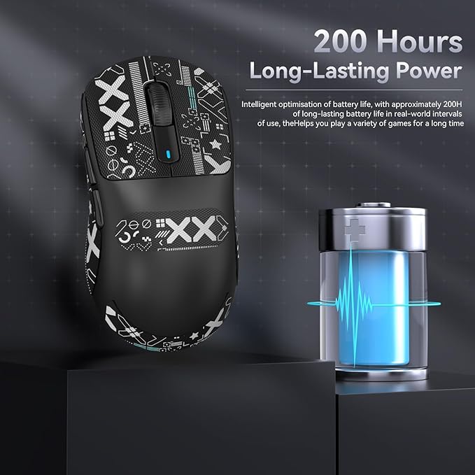 MAMBASNAKE Attack Shark X3 Wireless Gaming Mouse, 49g Ultralight, PixArt PAW3395 26000 DPI, Bluetooth/2.4Ghz /Wired Tri-Mode, 200Hrs Rechargeable Battery, Kailh GM8.0 Switch for PC/MAC/Win Black&Tape