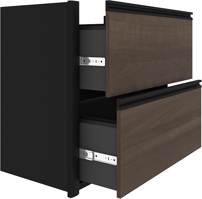 Bestar Connexion 72W U-Shaped Executive Desk with Lateral File Cabinet and Hutch in Antigua & Black