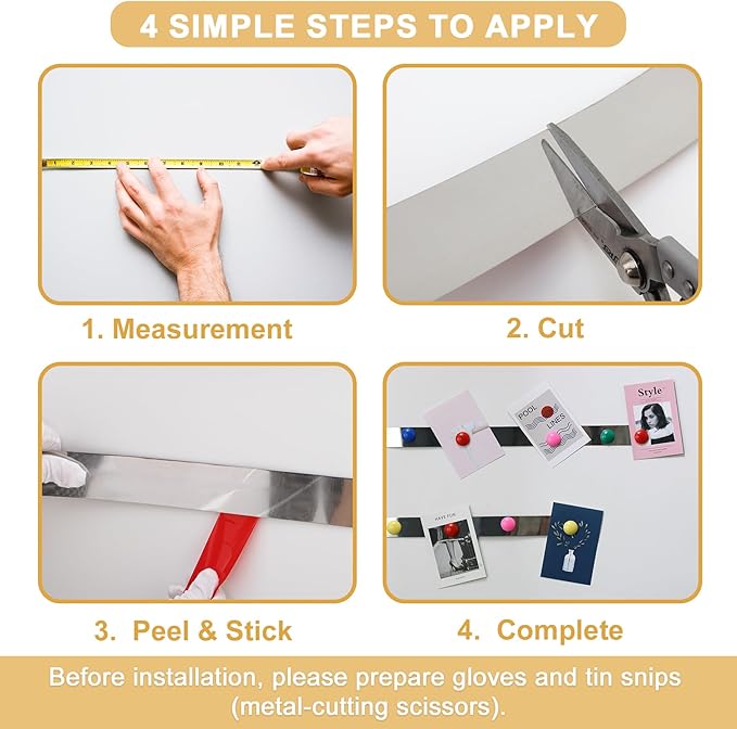 Soengsau 118" x 3.15" Flexible Self Adhesive Metal Strip for Magnets, Peel and Stick Ferrous Memo Tape for Bulletin Boards, Workshop, Office and School Use