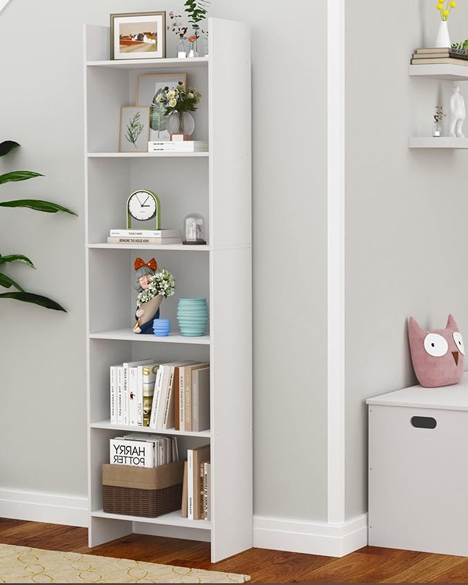 Hzuaneri 6-Tier Bookshelf, 66.9 Inches Floor Standing Bookcase, Display Storage Shelf, Corner Shelf, Home Decor Furniture for Home Office, Living Room, Bedroom, White 01103XBC
