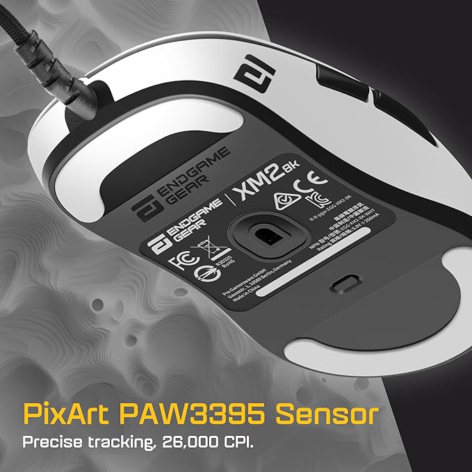 ENDGAME GEAR XM2 8k Gaming Mouse – 8000Hz Polling Rate, Kailh GX Switches, PixArt PAW3395 Sensor, Ultra-Light 52 g, White Edition