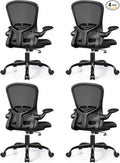 FelixKing Office Desk Chairs, Ergonomic PC Desk Chair with Wheels, Adjustable Lumbar Support and Height, Swivel Computer Chair with Flip-up Armrests, Ergo Mesh Backrest for Working (Black, Pack of 4)