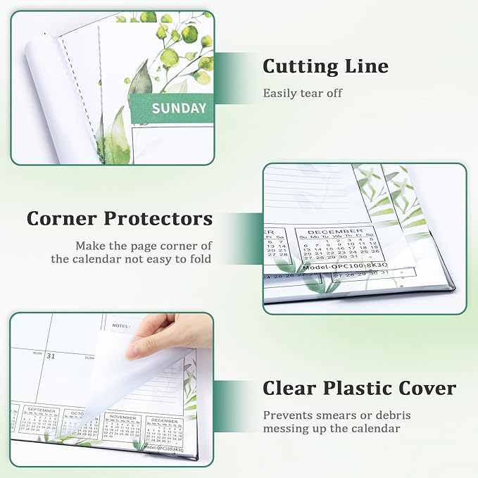 Ospelelf Desk Calendar 2026-2027 Large 22"x17" Monthly Family Planner Pad with Protective Cover 18 Months January 2026 - June 2027 Floral Green