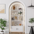 Jehiatek Arched Bookshelf, Bookcase with Doors Storage, 71 Inches Tall Industrial Book Shelf with Sturdy Metal Frame, E1 Quality Boards, Freestanding Display Shelving Unit, White
