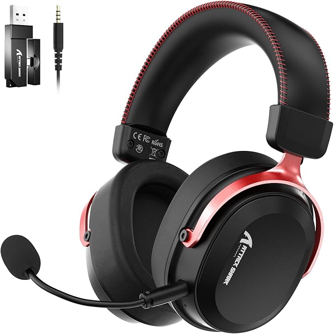ATTACK SHARK L30Pro Wireless Gaming Headset with 2.4Ghz/BT/Wired, Long Battery Life with Detachable Microphone 7.1 Surround Sound Ultra-Low Latency for PC/PS5/Xbox/Switch/Mobile Black&Red