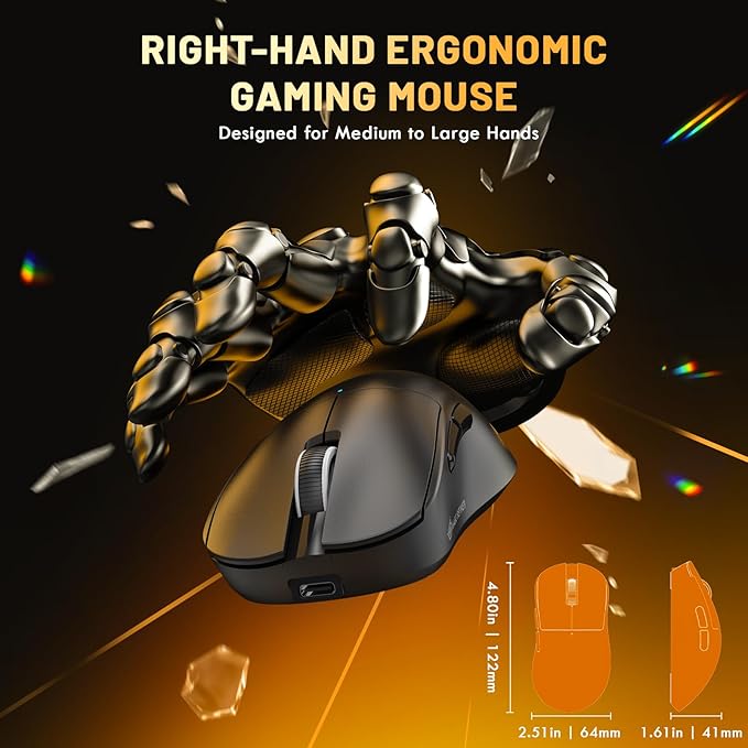 MAGIC-REFINER X2 69g Superlight Wireless Gaming Mouse,BK3633 Tri-Mode BT/2.4G Wireless/Wired Mouse,25000 DPI,1000Hz Polling Rate,500mAh,Med to Large Hand Size,5 Programmable Buttons for PC/Mac,Black