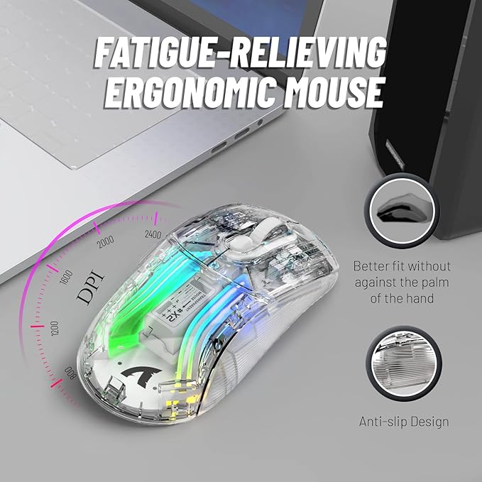 Wireless Gaming Mouse With Full Transparent Design,Double Mode 2.4G/Bluetooth Mouse,3D RGB Backlit,Ergonomic Silent Mouse with 7 Buttons,Rechargeable Wireless Computer Mice for Laptop,PC,Mac(White)