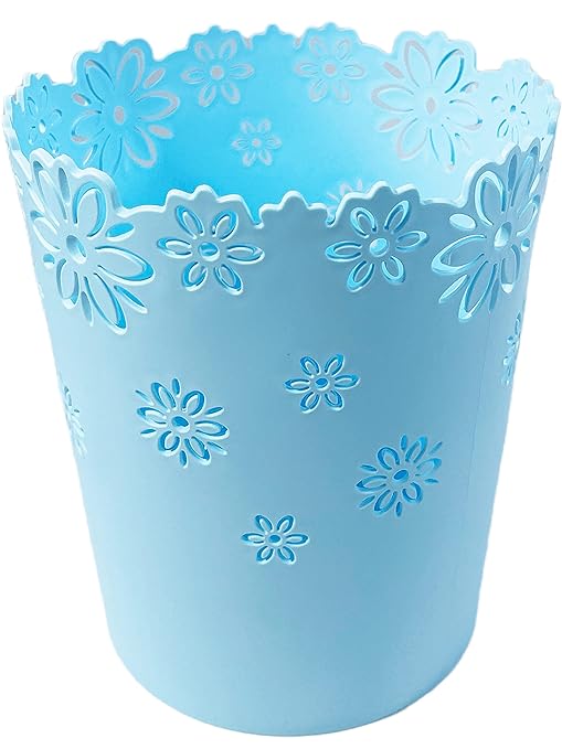 Wastebasket, Hollow Flower Shape Plastic Lidless Wastepaper Baskets Trash Can (Blue, Mini)
