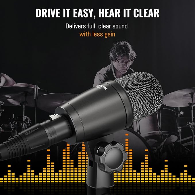 Phenyx Pro PDM34 Snare Drum Mic, Cardioid Dynamic Microphone with Clip-on Microphone Clamp, Integral Stand Mount, and Long-Lasting Metal Housing