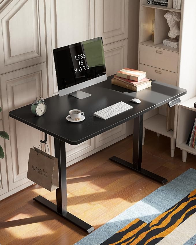 CubiCubi 40 x 24 Small One-Piece Standing Desk, Adjustable Height Electric Computer Sit Stand up Home Office Workstation, with 4 Memory Presets, Headphone Hook, Black