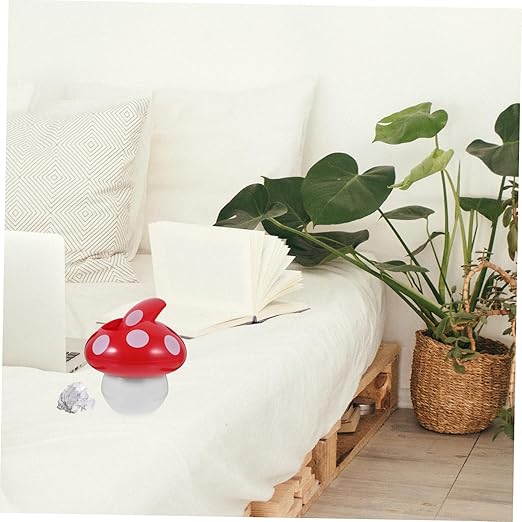 PRETYZOOM Slim Trash Can Lid Desktop Recycle Bin Countertop for Office Home Kitchen Cute Mushroom Shape Trash Can