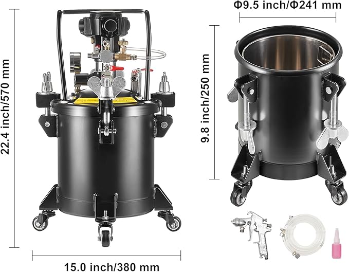Spray Paint Pressure Pot Tank 10 L/2.5 gal Fully Automatic Stirring 70 psi Automatic Stirring: The paint pressure pot is equipped with a pneumatic motor for automatic stirring, ensuring even mixing