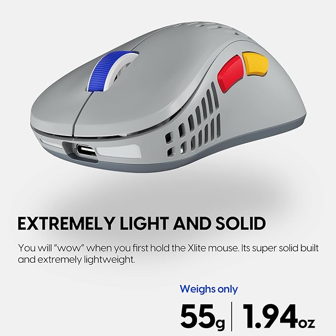 Pulsar Gaming Gears - Xlite V2 Mini Retro Edition Wireless High Performance Super Light and Fast Ergonomic Gaming Mouse 2.4Ghz 1ms 20000 DPI Optical Sensor PAW3370 (Mini, Wireless, Grey) (Renewed)
