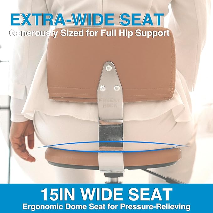Rolling Stool Chair with Wheels, Office Drafting Chair with Back Support, Height Adjustable Standing Desk Stool with PU Leather Cushion for Home Office Kitchen Vanity Spa Garage Tattoo Dentist(Camel)
