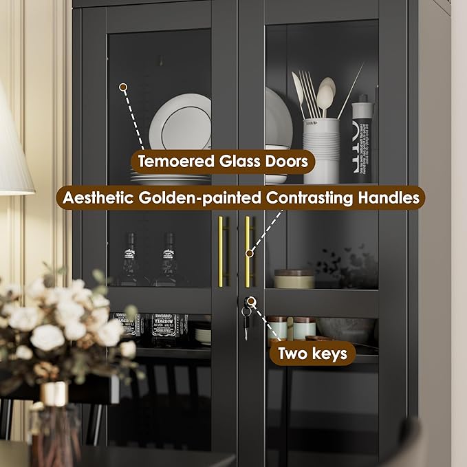 VEXPOR 73" Tall Arched Display Cabinet with Glass Doors, Metal Arched Curio Cabinet with Lock for Living Room, Home Office, Assembly Required
