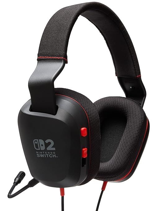 PowerA Wired Stereo Headset for Nintendo Switch 2 - Black, Officially Licensed, 50 mm Crivers, Detachable Boom Mic, On-Ear Controls, 3.5mm Jack, Compatible with Switch OLED, Switch, Switch Lite