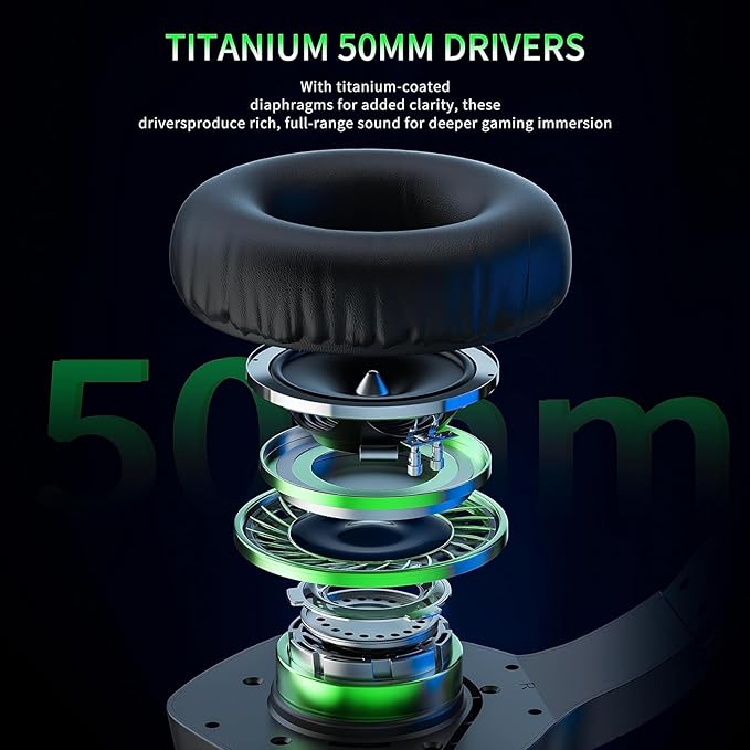BINNUNE 2.4GHz Wireless Gaming Headset, Bluetooth 5.3 Gaming Headphones with Noise Canceling Mic, 120H Ultra-Long Battery, 50mm Drivers, Multi-Platform for PC / PS5 /PS4/ Switch/Mobile, Green