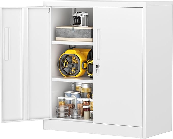 Greenvelly Metal Cabinet, 36" Locking Storage File Cabinet with Doors and Shelves for Office,Home,Gym,School,Kitchen(White)