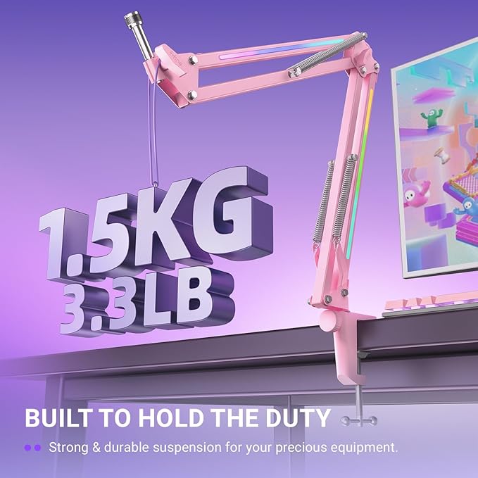 FIFINE Pink Podcast Microphone and RGB Mic Arm Bundle, XLR/USB Studio Dynamic Mic with Mute Button & Gain, RGB Adjustable Scissor Mic Stand with 3/8"-5/8" Adapter for Streaming, Gaming-K688P+BM38P