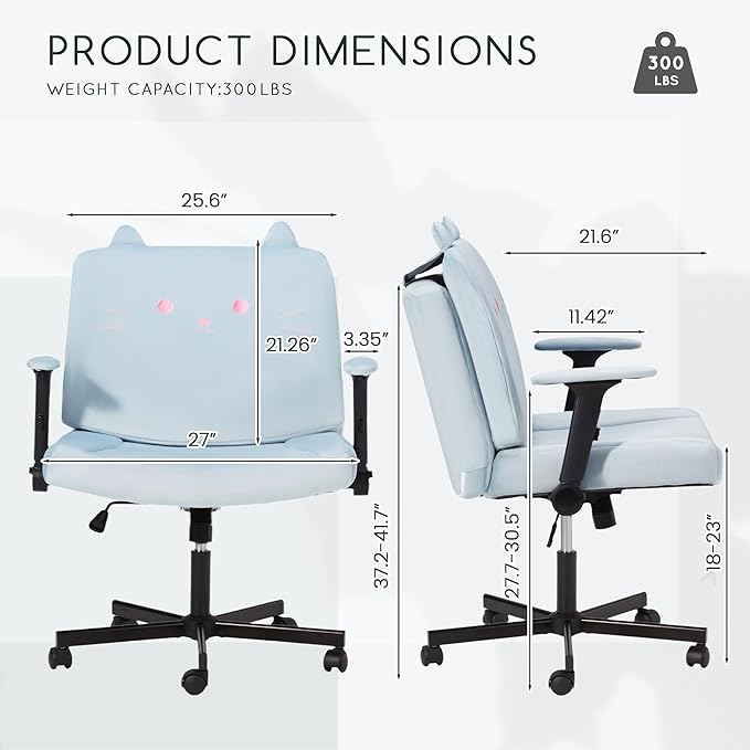 HOMREST Criss Cross Chair with Arms and Castors, Plus Size Cross Legged Office Chair with Extra Wide Seat&Flexible Back Cushion, Cute Comfy Desk Chairs for Home Office, Vanity, Gaming,Reading(Blue)