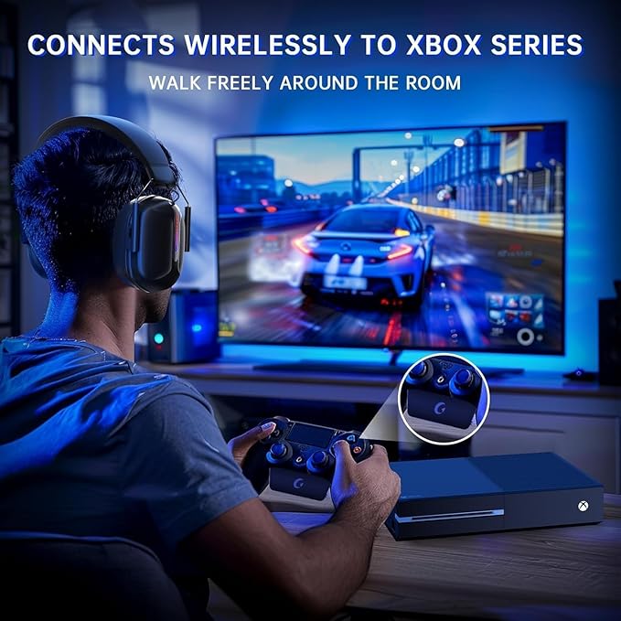 RYR Wireless Gaming Headset for Xbox Series X|S, Xbox One, PC, PS4/5, Mac, Switch, Mobile, 3D Surround Sound, Bluetooth 5.3, 60H Battery, Gaming Headphones with Detachable Noise Canceling Mic-Black