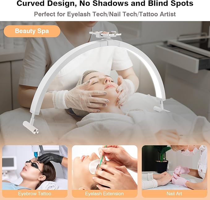 Mznoo Half Moon Light for Nail Desk, 30'' Large Half Moon Desk Lamp with Phone Holder, Professional Nail Tech Light with 3 Color Modes and 5 Brightness for Manicure Salon and Handicraft (White)