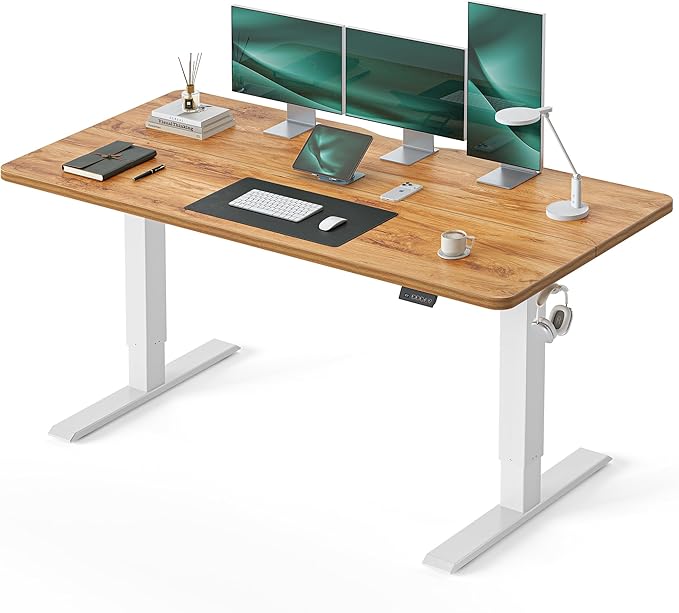 CubiCubi Electric Standing Desk Height Adjustable, 55.1 x 27.6 Inches Home Office Computer Desk, Sit to Stand Up with Memory Presets, Natural