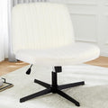 DUMOS Criss Cross Chair No Wheels, Legged Office Desk Armless Chair Wide Seat, Adjustable Swivel Teddy Fabric Task Vanity Chairs for Home Bedroom, Beige
