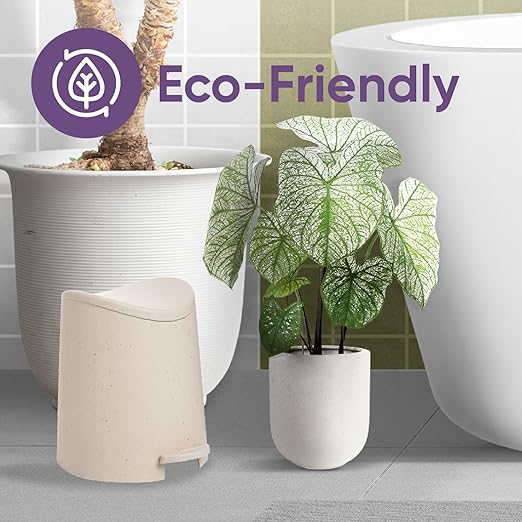 Small Plastic Bathroom Trash Can with Lid 3 Liter Modern Curved Step On Trash Can with Foot Pedal, Mini Kitchen Waste Bin, Durable and Soft Close for Bedroom, Office, Under Desk (Ecohome-2 Pack)