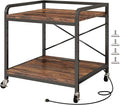 METYERRY Under Desk Printer Stand with Power Outlet,2 Tier Large Printer Table with Adjustable Shelf,Rolling Printer Cart with Industrial Wheels for Home Office,20"×20" Rustic Brown