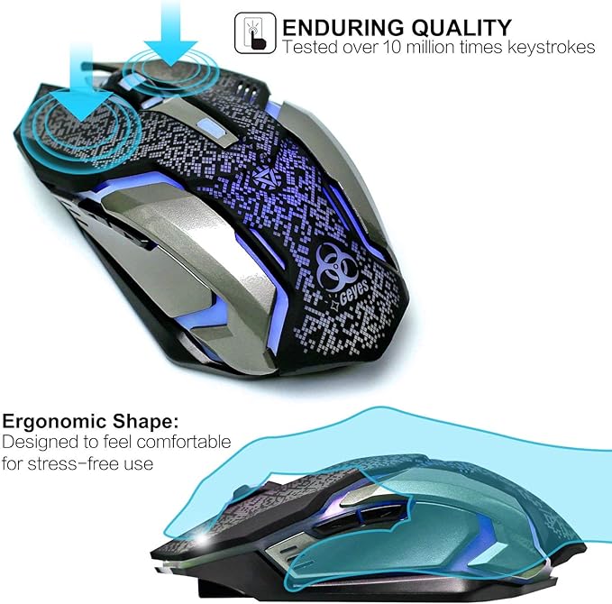 VEGCOO Wireless Gaming Mouse, C8 Wireless Rechargeable Mouse with Colorful LED Lights and 2400/1600/1000 DPI for Laptop and Computer (C9 Silver)