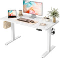 TIQLAB Electric Standing Desk,47 * 24 Inches Adjustable Height Stand up Desk, Sit Stand Home Office Table with Splice Board, White