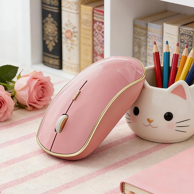 JOYACCESS Wireless Mouse for Laptop - Ultra Thin, Silent, 2400 DPI Portable Optical Mouse for Laptop,Computer,MacBook,Windows, Chromebook, PC - Pink