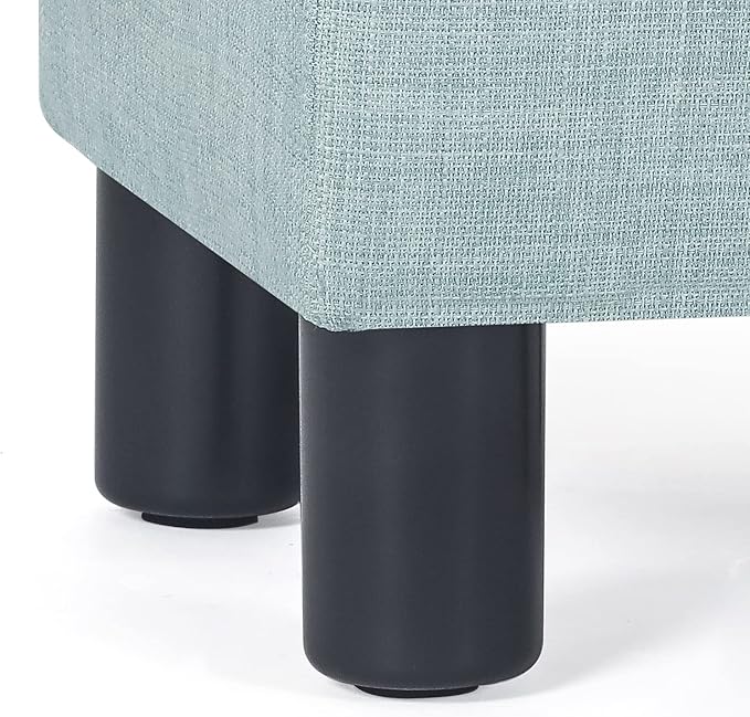 Linen Ottoman Footrest, Small Stool with Plastic Legs, Light Blue