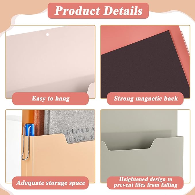 gisgfim 8 Pcs Magnetic Wall File Organizer Magnetic File Paper Holder Hanging Refrigerator Magazine Mail Holder for Planners Letters Documents Whiteboard Classroom Office Home (Retro,10 x 13 Inch)