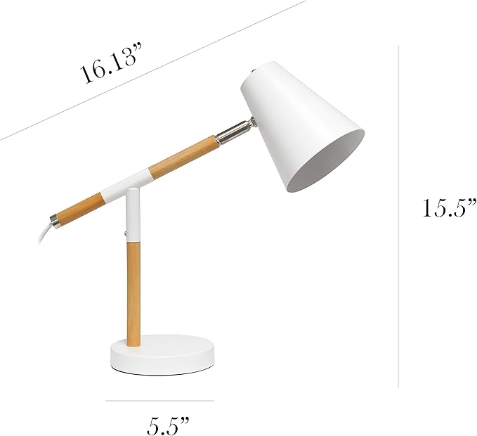 Simple Designs LD1059-WHT Wooden Pivot Desk Lamp, Matte White