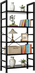 5 Tier Bookshelf, Free Standing Wooden Bookcase with Open Storage Shelves with Metal Frame, Sturdy Shelf Organization Display Rack for Living Room, Bedroom, Home Office, 62.2" Tall, Black