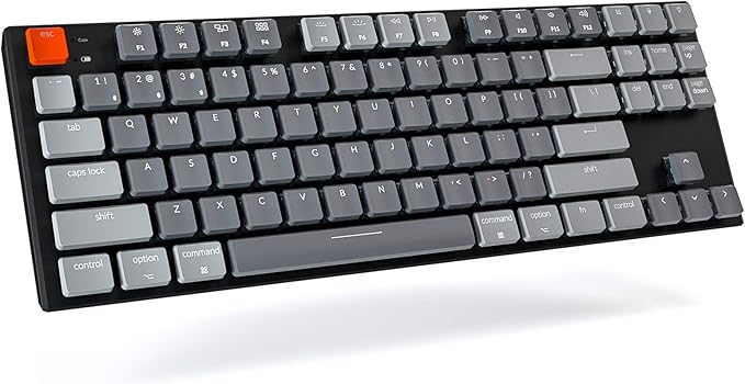 Keychron K10 87 Key Ultra-Slim Wireless Bluetooth/USB Wired TKL Tenkeyless Mechanical Gaming Keyboard, RGB LED Backlit Low Profile Blue Switches for Mac Windows